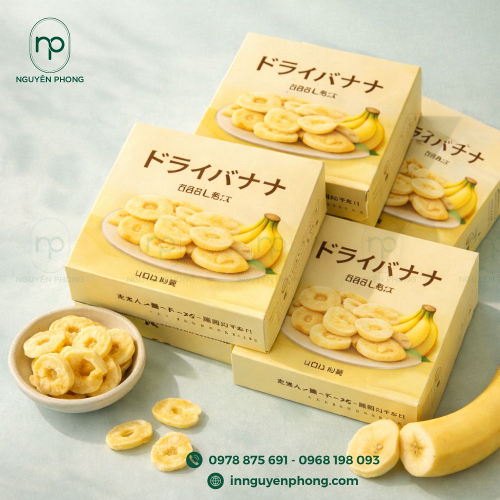 Mẫu hộp giấy đựng chuối sấy khô
